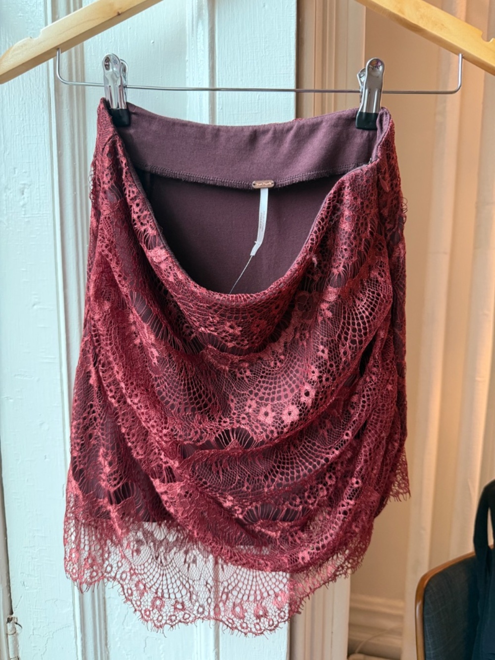 Free People Burgundy Lace Cowl Neck Top | XS
